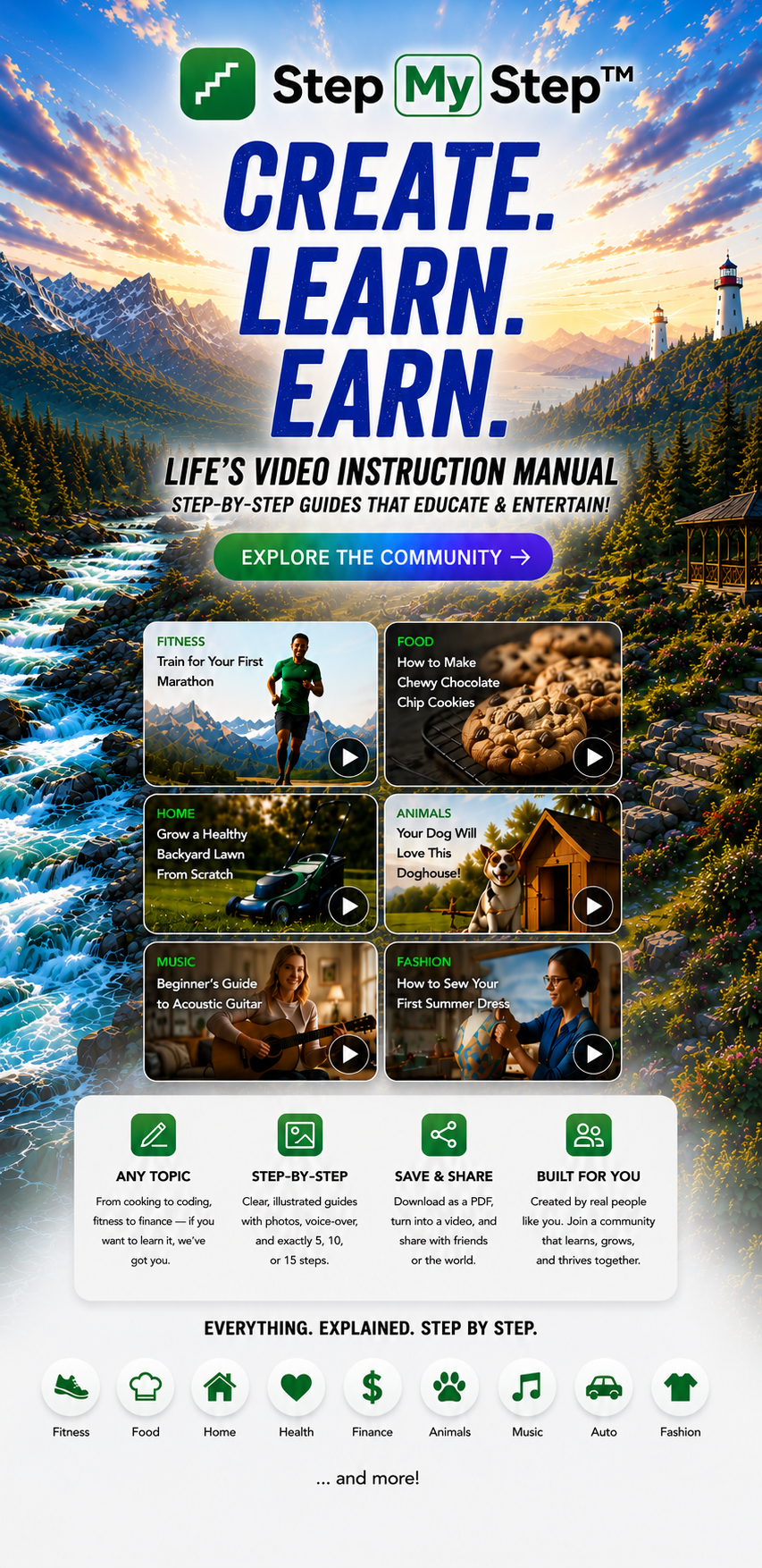 StepMyStep — Create. Learn. Earn. Life's video instruction manual. Tap to explore the community.
